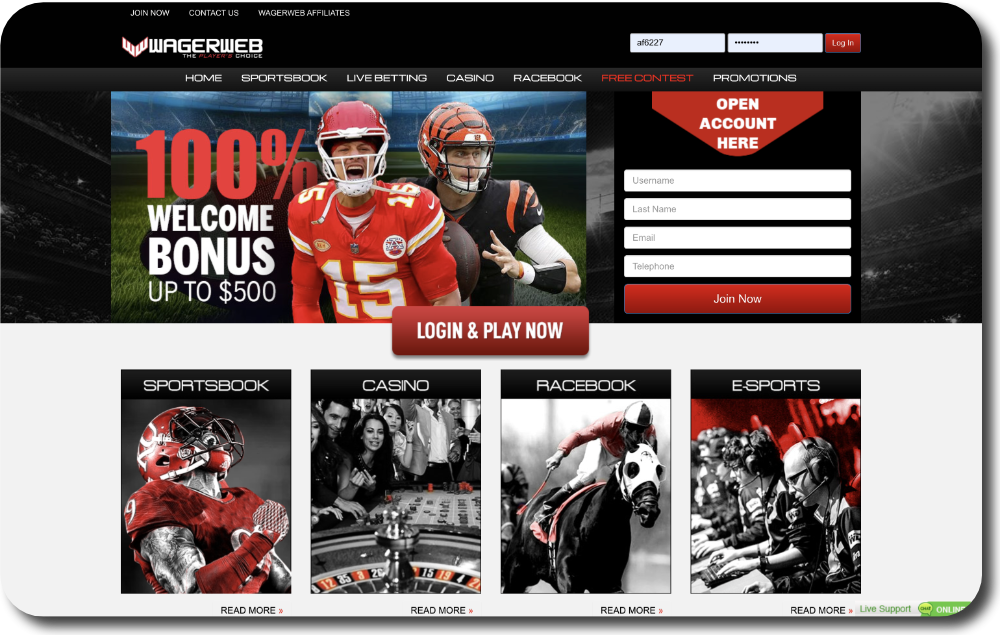 a screenshot of the wagerweb sportsbook interface
