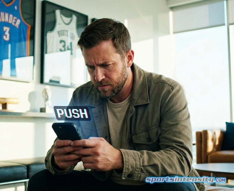 disappointed sports bettor sees the word "push" on his sports betting app