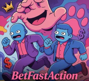 an image depicting two betfastaction bettors running from a monstrous hand