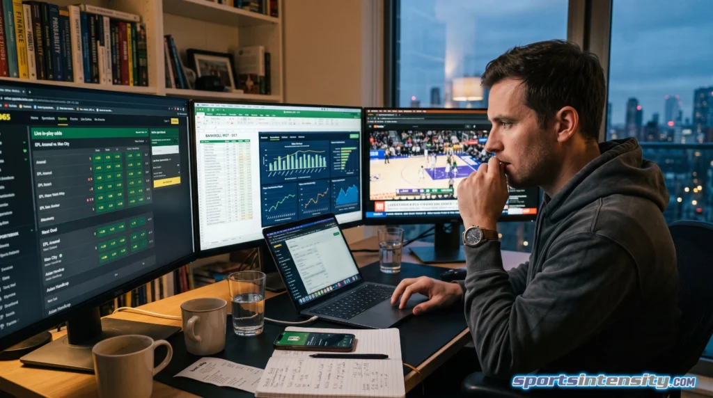 an image depicting a sports bettor betting for a living