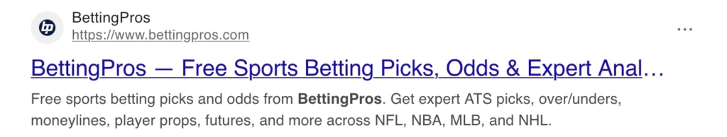 a screenshot of the bettingpros search engine result advertising thatb they offer expert anal