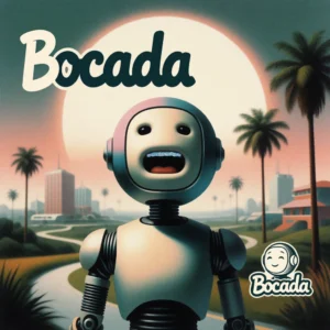 an image depicting a robot named Bocada against a Los Angeles backdrop