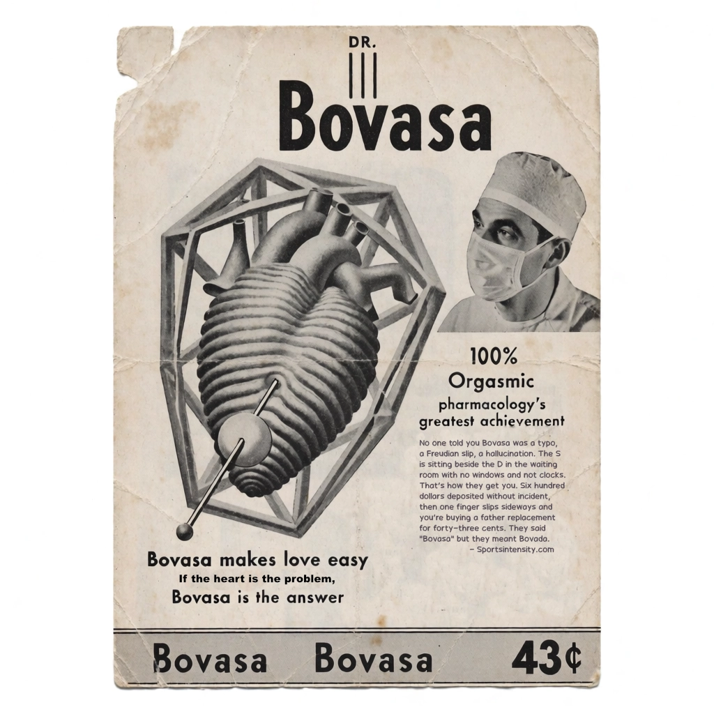 a vintage advertisement for Dr Bovasa and his 100% orgasmic solutions