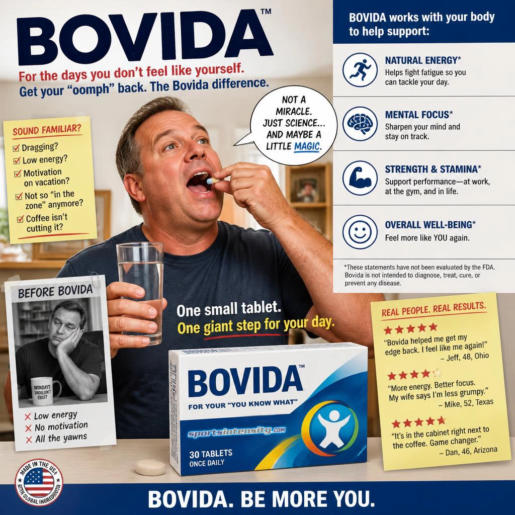 an image depicting a man taking bovida as a cure for whatever