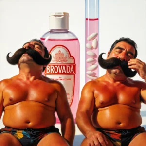an image of two men exhibiting perfect Brovada: suntanned to perfection, mustachioed as gods, and hung over as devils.