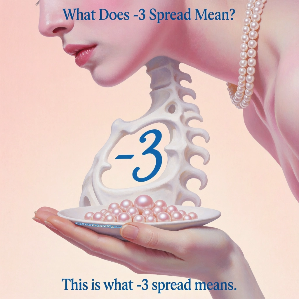 an image depicting an attractive woman in pearls demonstrating what does -3 spread mean