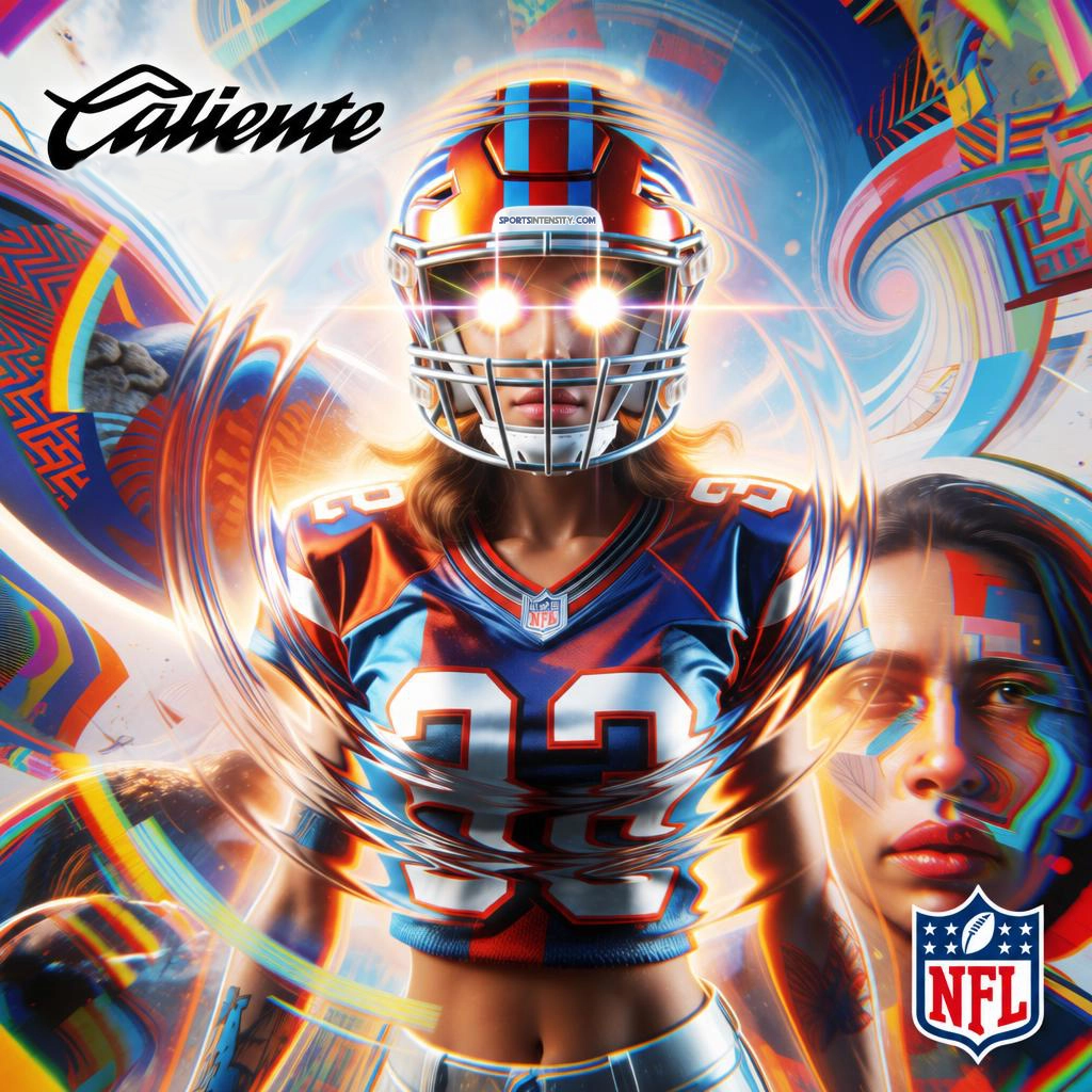una imagen que ilustra CalienteSports MX NFL, mostrando a una mujer con una camiseta de la NFL