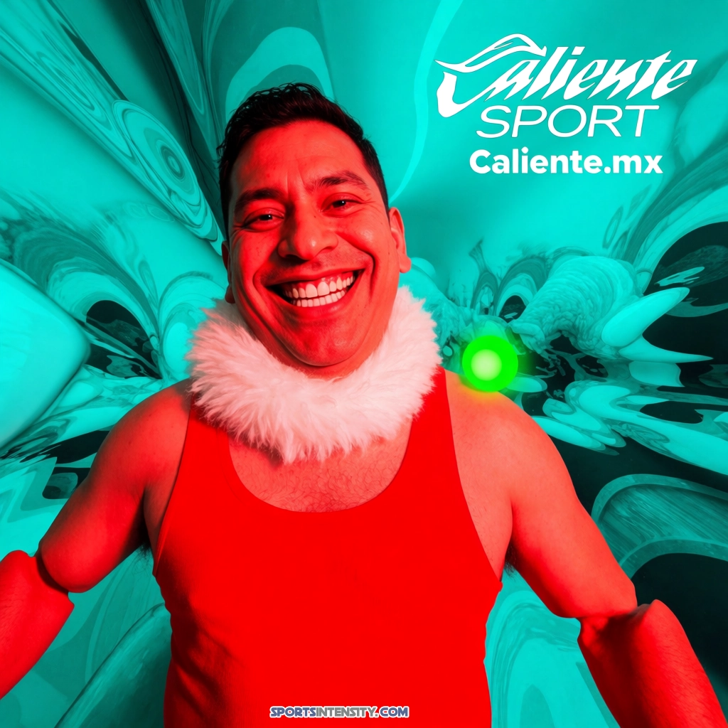 Una imagen surrealista de un apostador deportivo feliz tras ganar una apuesta en Caliente MX Sport.