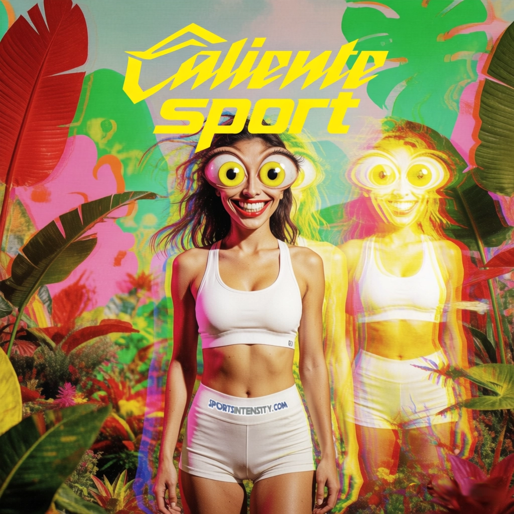 una imagen surrealista de una mujer con ropa deportiva, lista para CalienteSport