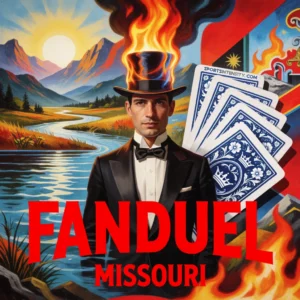 a surreal image of a man wading across the mississippi river to get to Missouri so he can bet at FanDuel Missouri