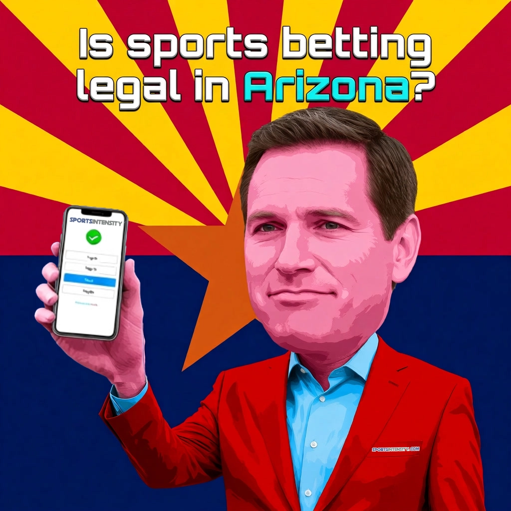 an image of a man in arizona holding a sports betting app wondering is sports betting legal in arizona