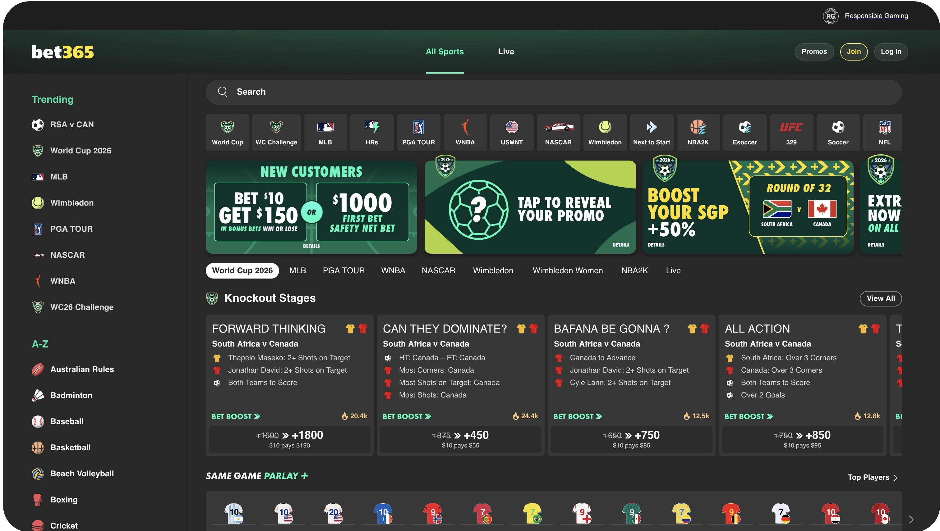 bet365 Sportsbook home screen