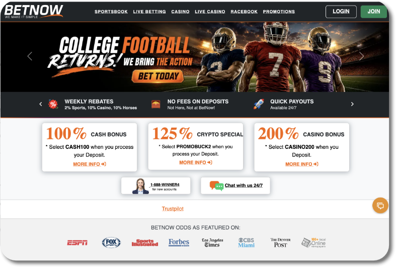 betnow.eu Sportsbook home screen