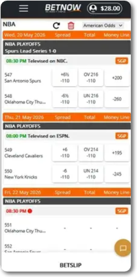 BetNow Sportsbook mobile bet slip