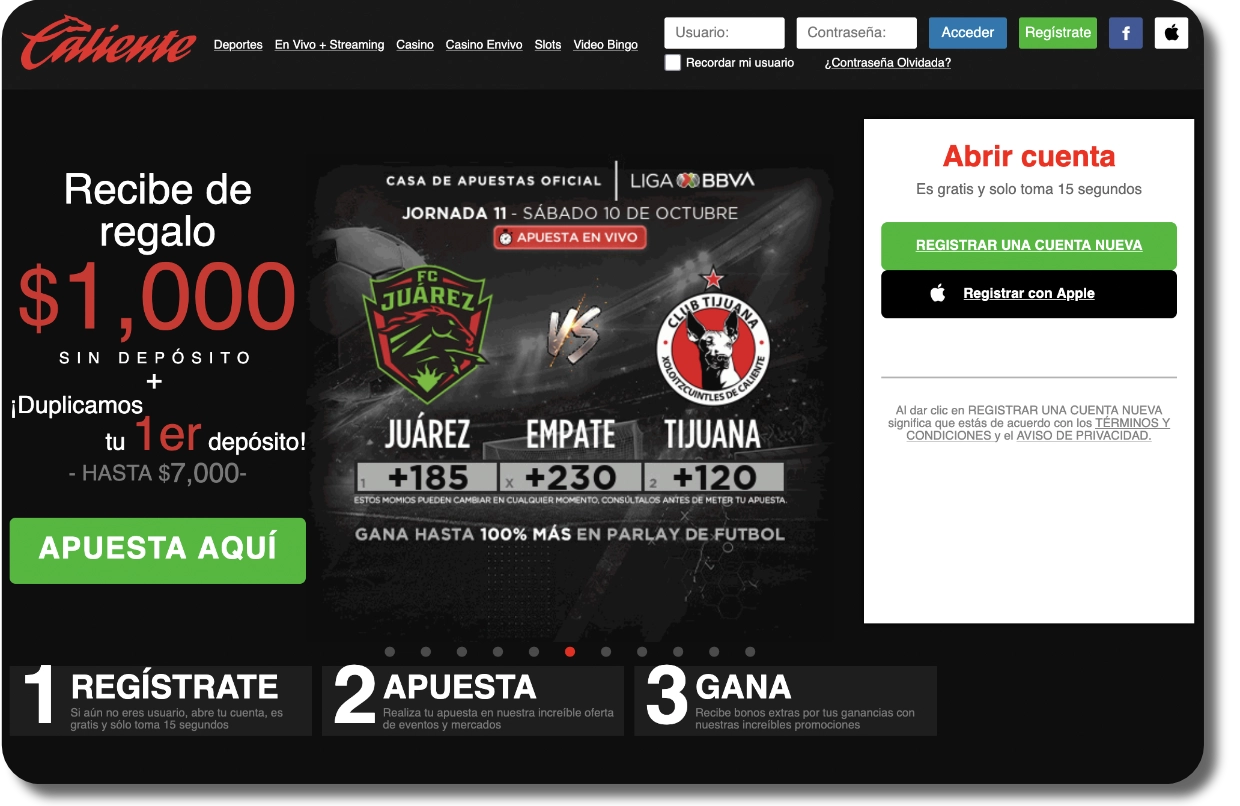 Caliente Sports: página de apuestas deportivas en escritorio