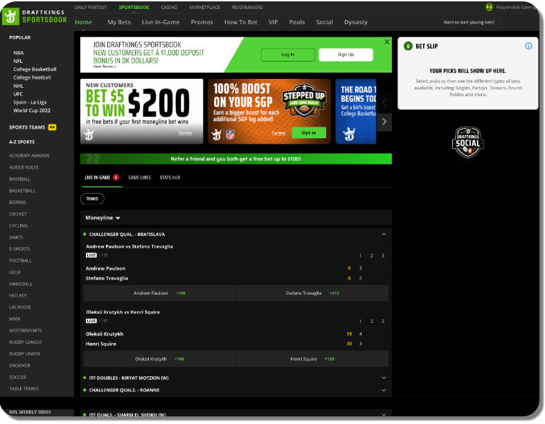 DraftKings Sportsbook home screen