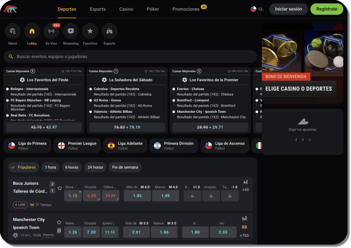 Coolbet Chile: página de apuestas deportivas en escritorio