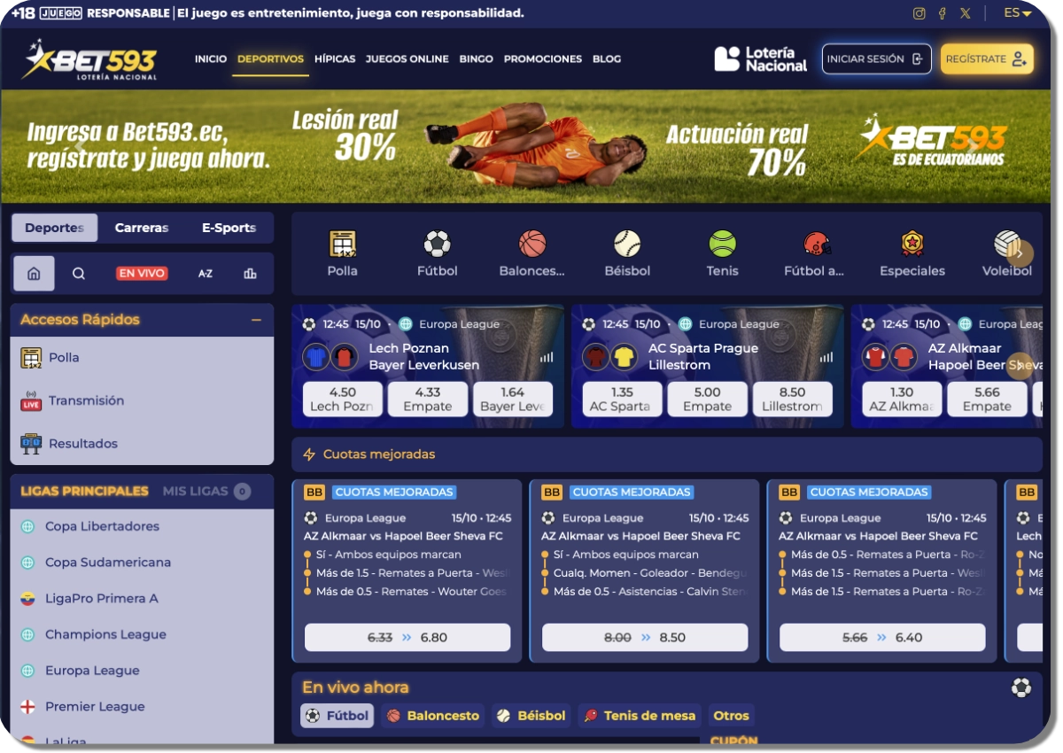 Bet593 Ecuador: página de pronósticos deportivos en escritorio