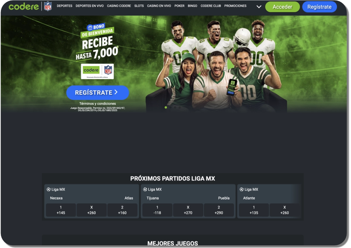 Codere México: página de apuestas deportivas en escritorio
