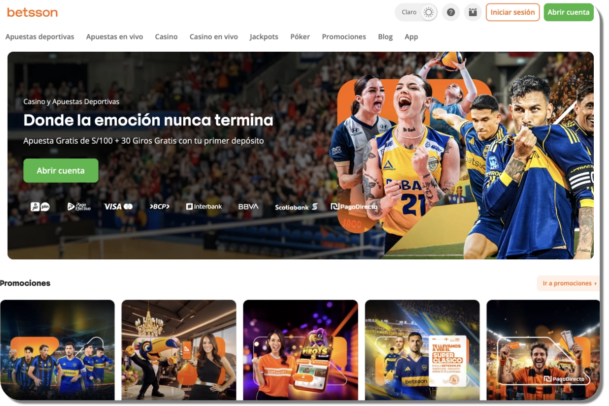 Betsson Perú: página de apuestas deportivas en escritorio