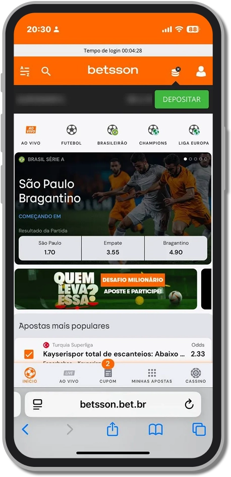 Betsson Perú: interfaz móvil de apuestas deportivas