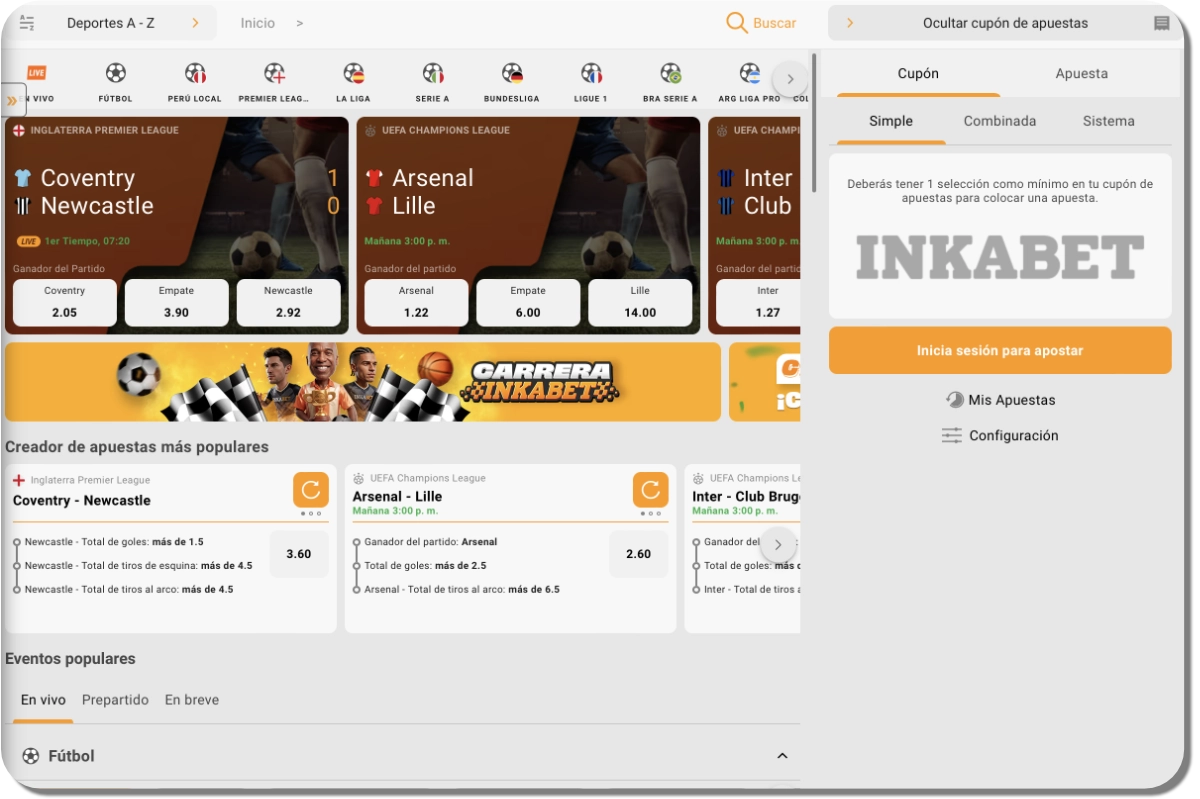 Inkabet Perú: apuestas deportivas en escritorio