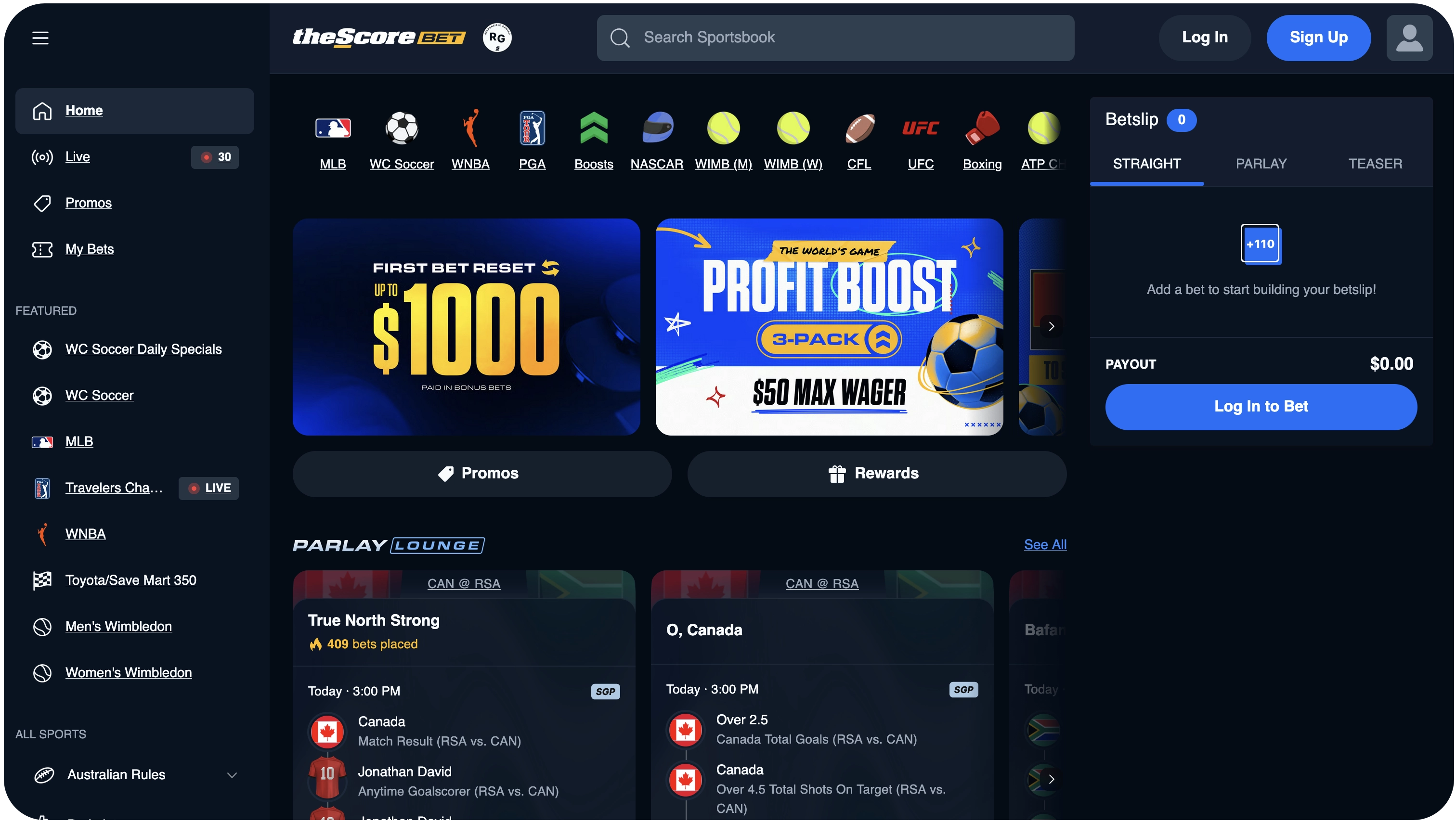 theScore Bet sportsbook home screen